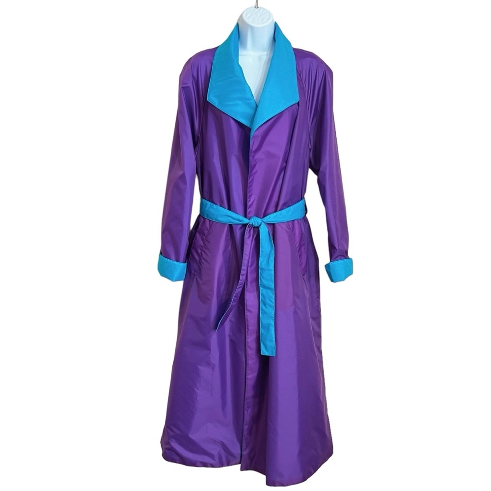 Aqua Sheen Vintage Reversible Nylon Trench Coat  Womens Purple Blue Colorful